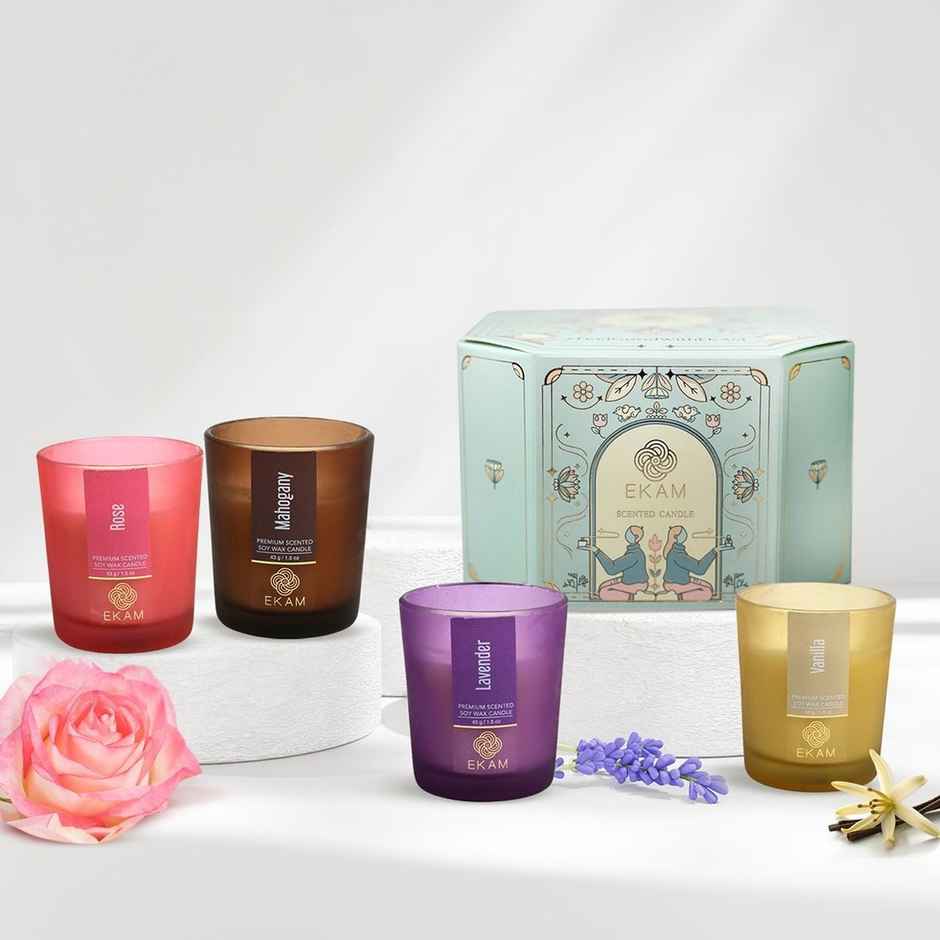 Ekam Scented Soy Votive Candle-4Pc Mahogany | Lavender | Rose | Vanilla | Home Decor