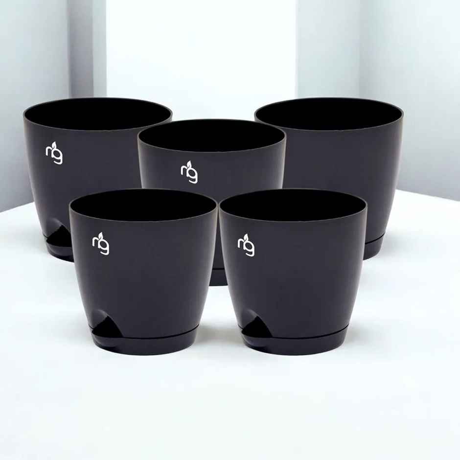 Nurturing Green - Self Watering Pots | Set of 5 | Black | Size: 8cm x 6.5cm | Flower Pots