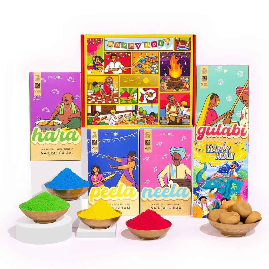Holi Natural Gulal Gift Box 5 Handcrafted Inclusions | Phool