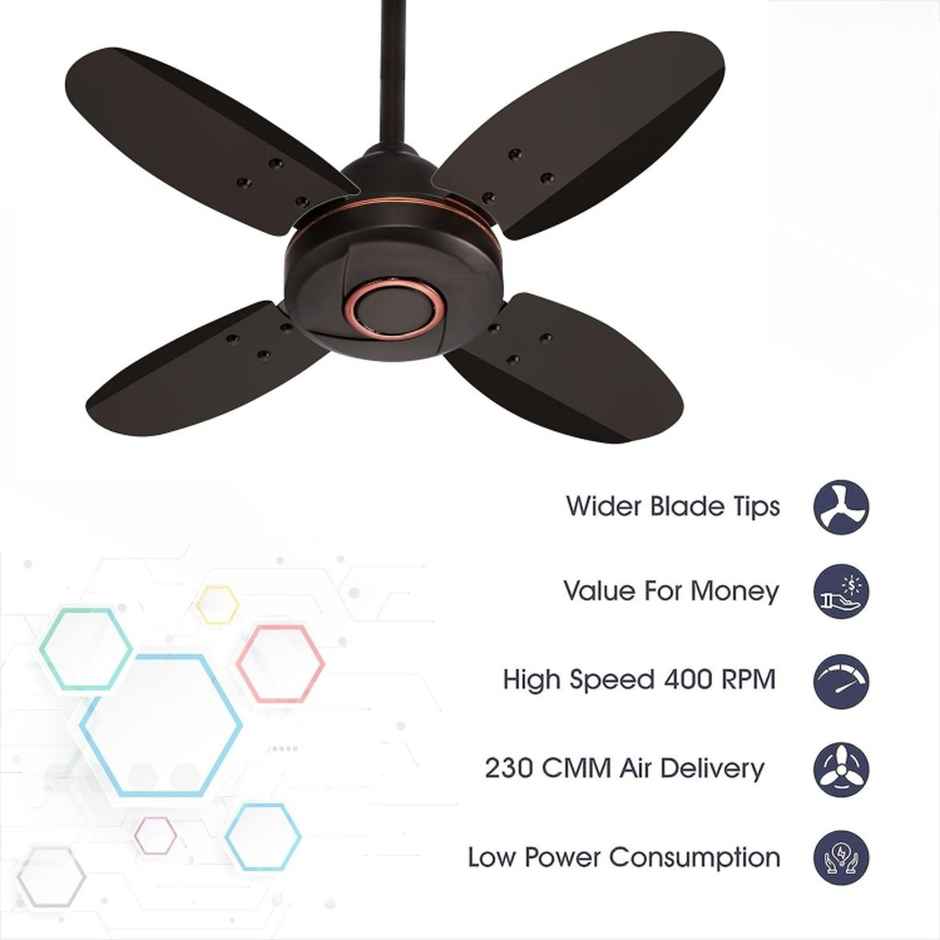 Activa Ornet Ceiling Fan,600mm, 4 Blades, 850 RPM, High Speed, Anti Dust Coating, Smoke Brown