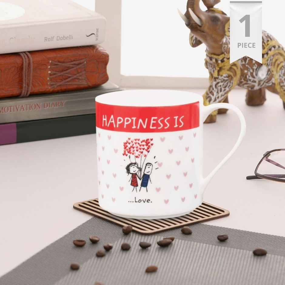 Clay Craft Fine Ceramic Happiness Love Milk/Coffee Mug 1 Piece - 350 ml