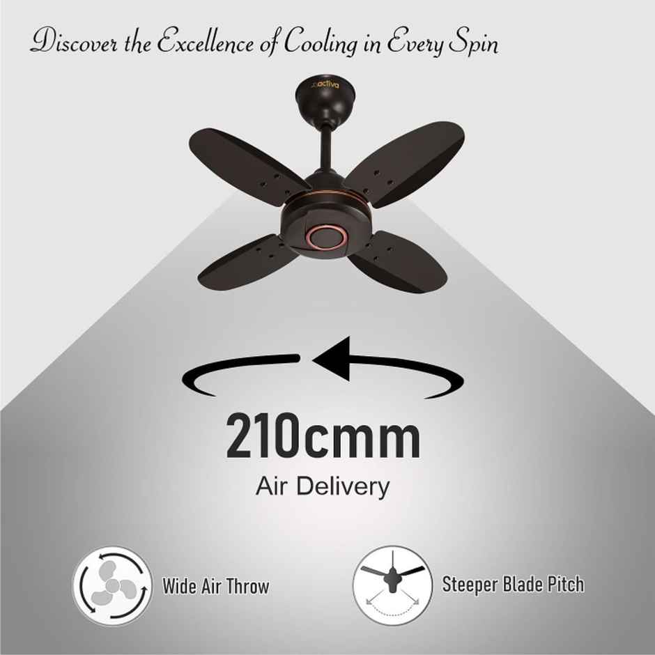 Activa Ornet Ceiling Fan,600mm, 4 Blades, 850 RPM, High Speed, Anti Dust Coating, Smoke Brown