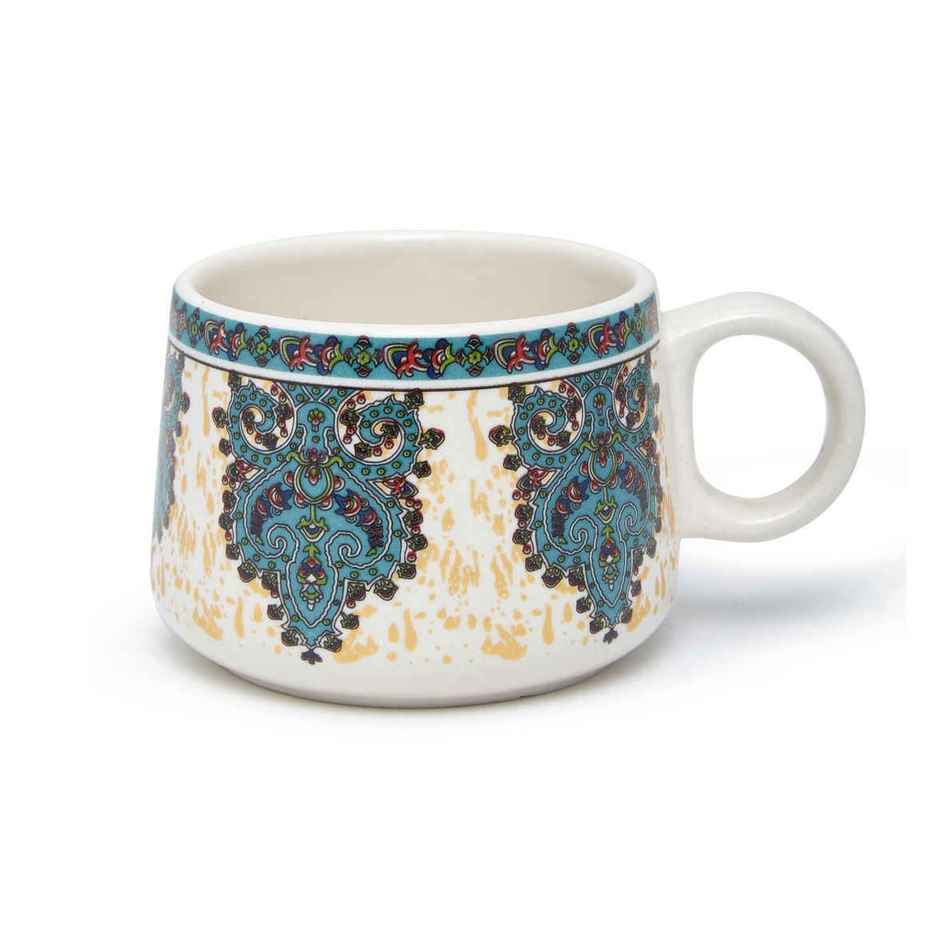 Roxx Mystic Ceramic Tea Set | 150ml x 6 Cups + 1 Pot | Mystic Bloom | Durable | Multicolour