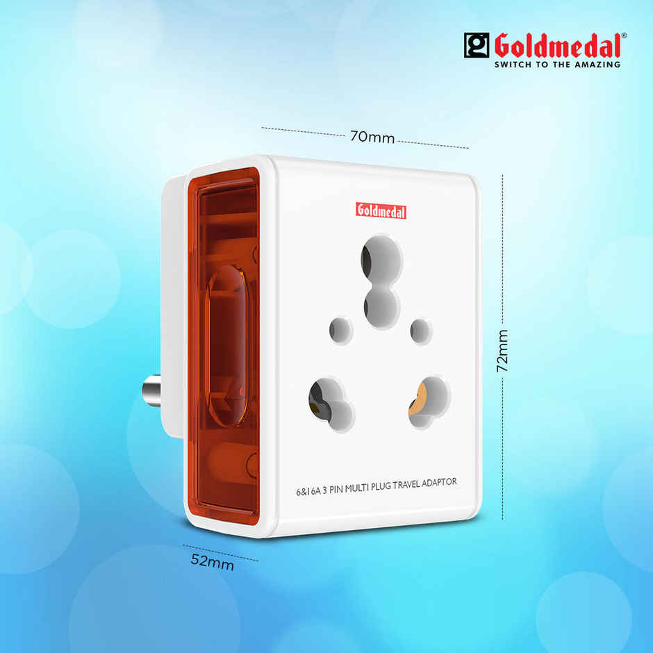 Gold Medal 16A i-Link 3 Pin Plug Universal Travel Adaptor - White | for Home,Office,Travel | Compact & Reliable Combo 