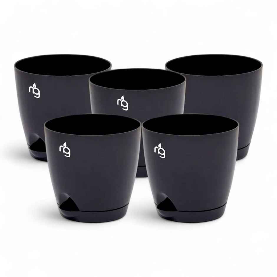 Nurturing Green - Self Watering Pots | Set of 5 | Black | Size: 8cm x 6.5cm | Flower Pots
