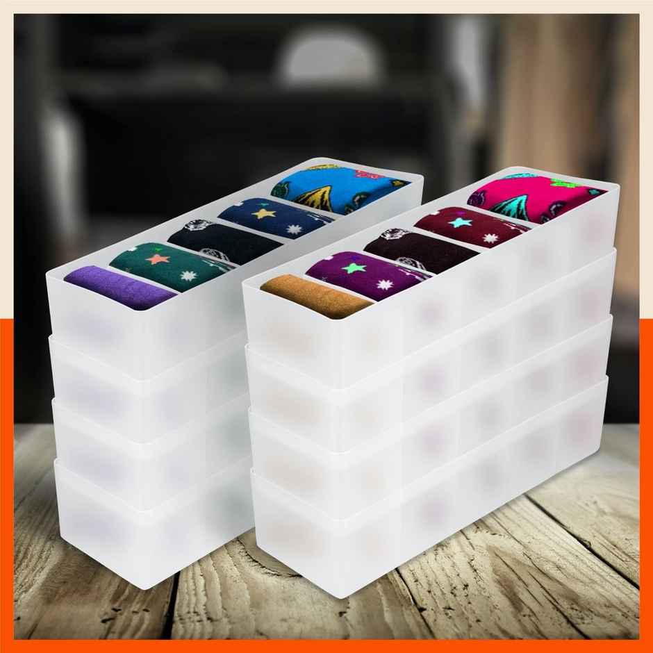 Bathla Set of 8 Drawer Organiser - Multi-purpose, Stackable, 5 Grids - DORI | Frost