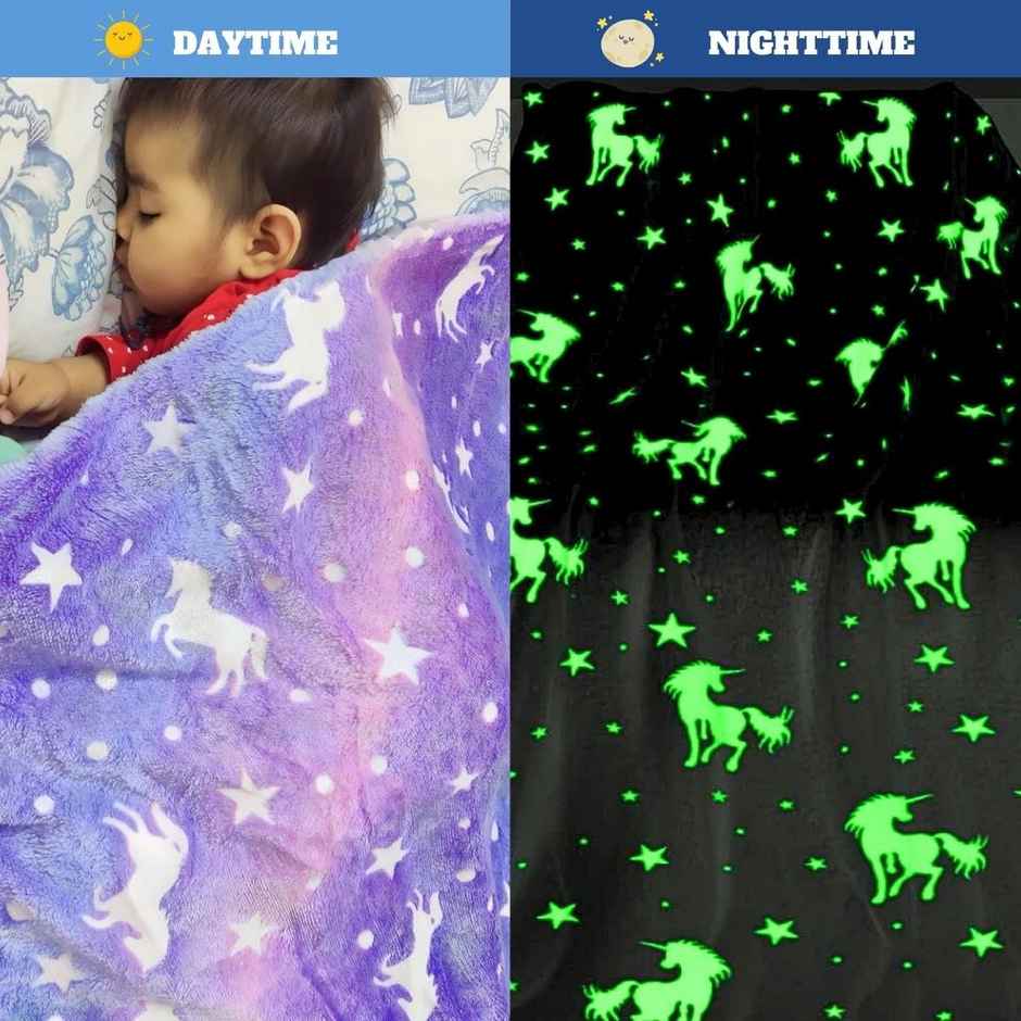 Famyo Glow Blanket | Purple Unicorn Queen Size AC Blanket for Ages 3 and Up - 200 x 152 cm