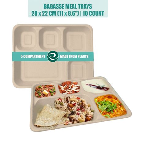 ECO SOUL 10 Count | 5CP Disposable Meal Tray/Plate