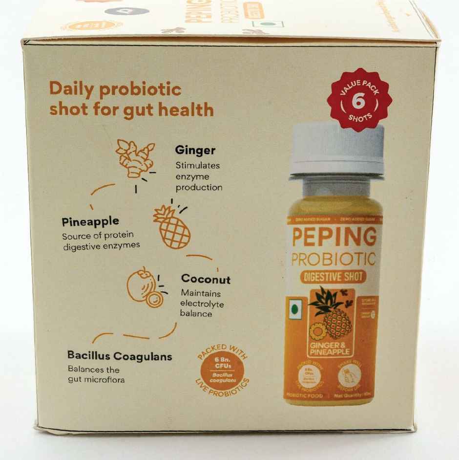 Peping Probiotic Digestive Shot - Ginger And Pineapple