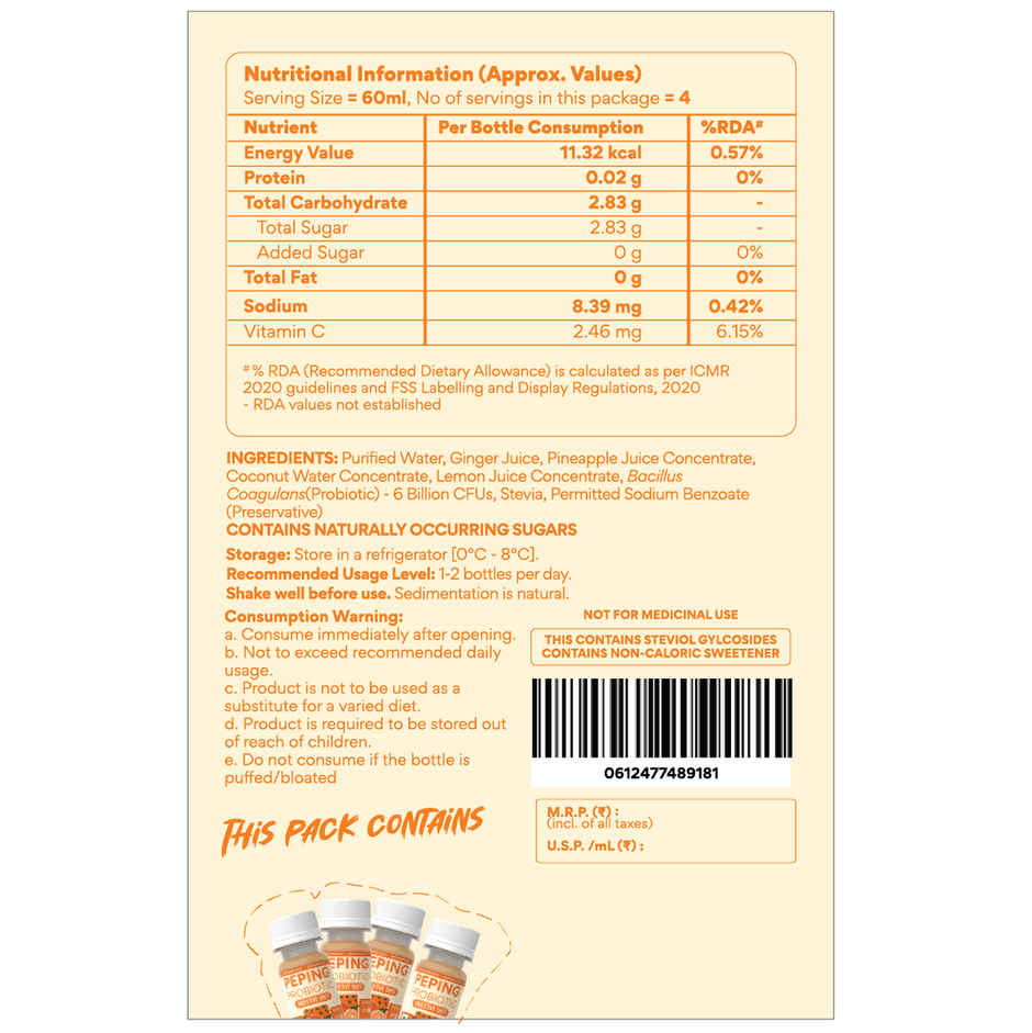 Peping Probiotic Digestive Shot - Spearmint And Orange