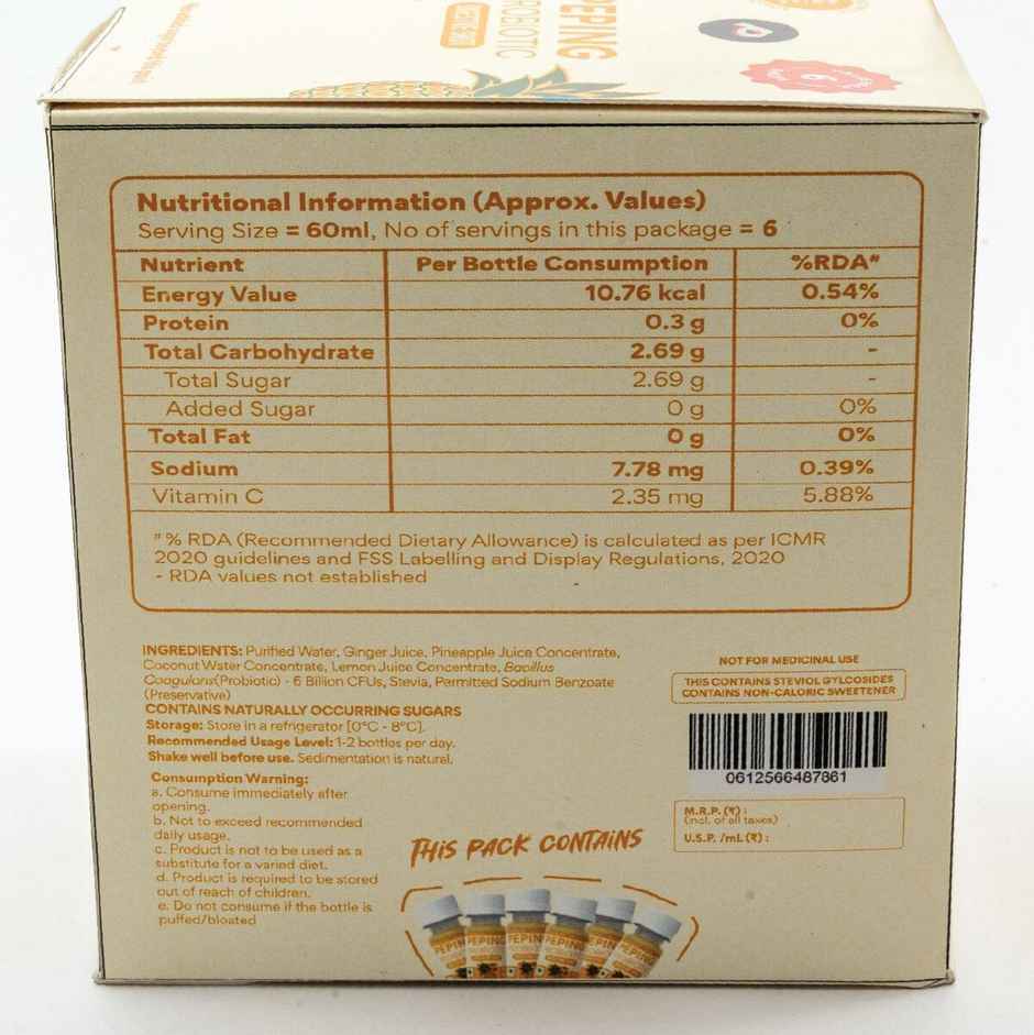 Peping Probiotic Digestive Shot - Ginger And Pineapple