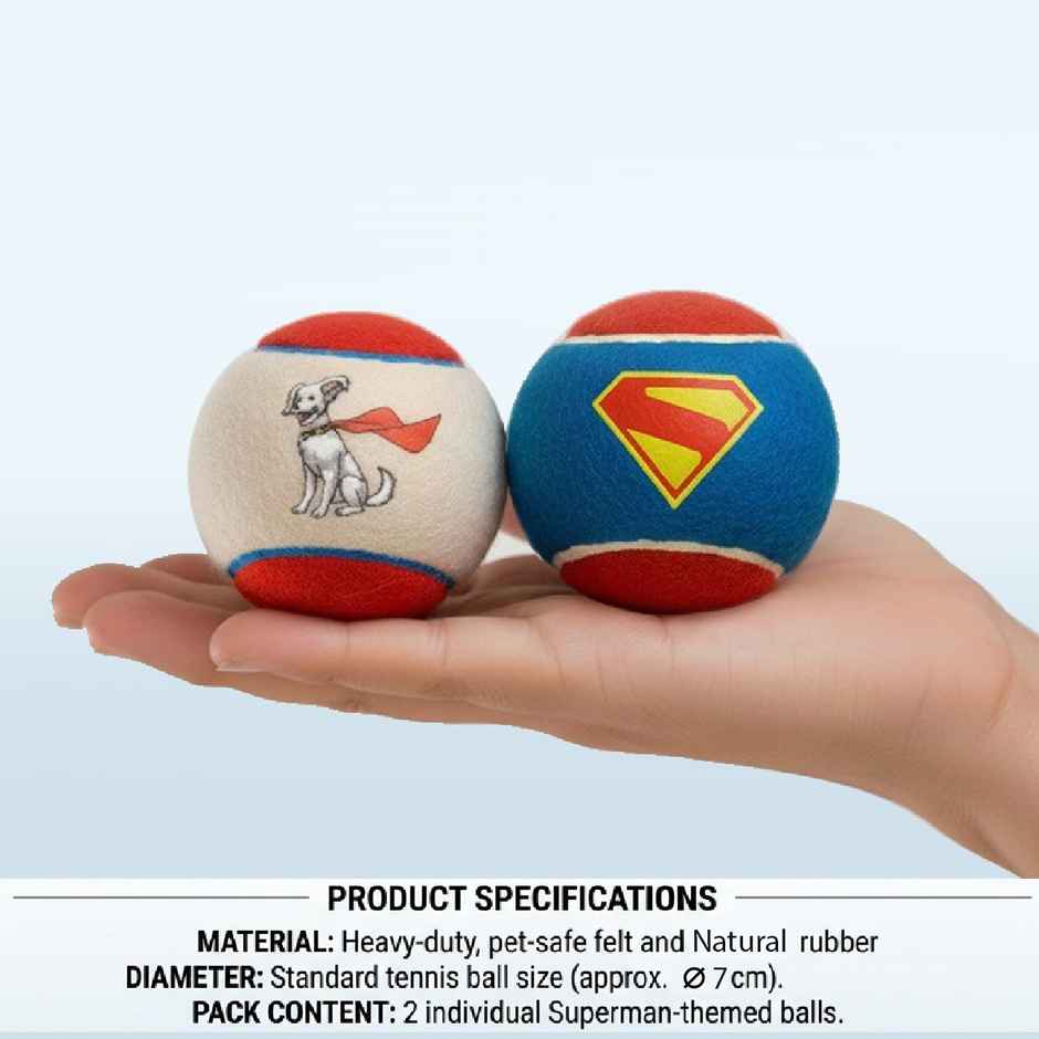 Warner Bros. Natural Rubber Tennis Ball Toy For Dog | Superman + Krypto