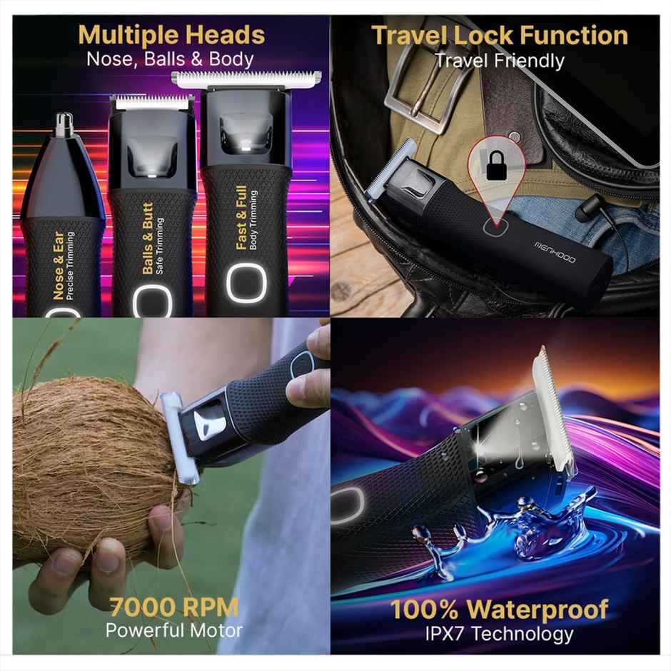 Menhood Grooming Trimmer Ultra For Men | Waterproof | Fast Charging, 180 Min Run-Time