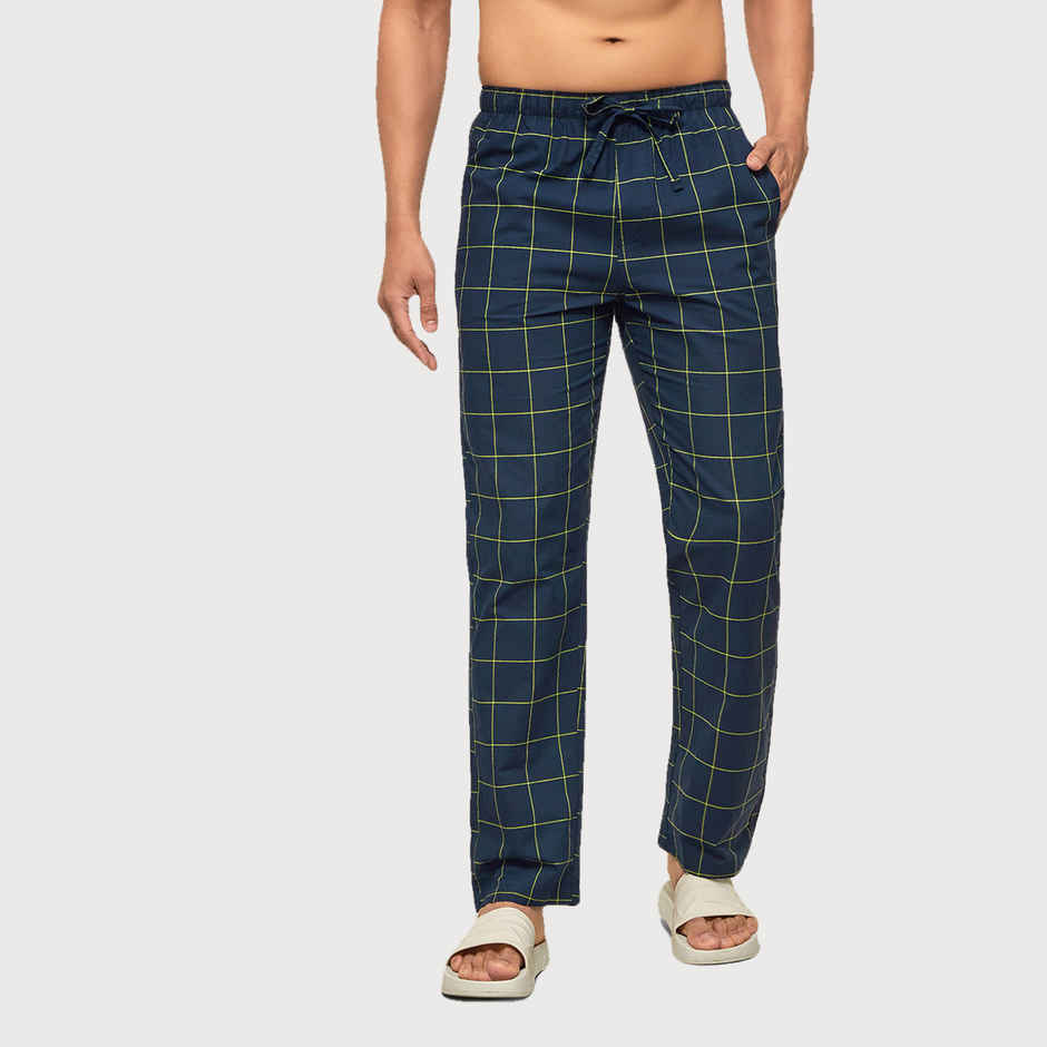 XYXX Checkmate 100% super combed cotton Checks Pyjama Relaxed Fit | 2 Side pockets | Navy- XL