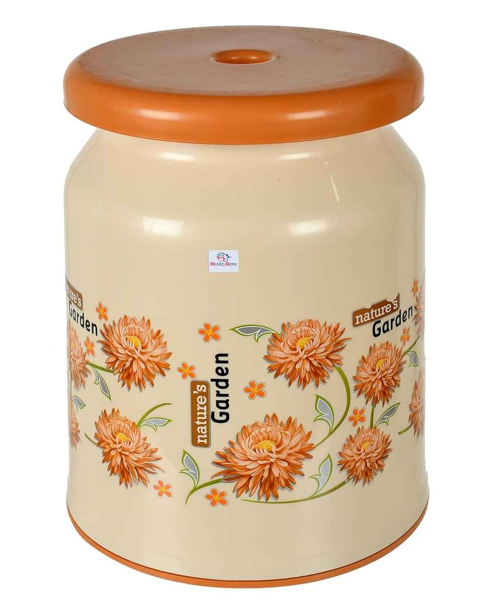 Kuber Industries Flower Design Multipurposes Plastic Sitting Stool (Cream) (HS39KUBMART023880)