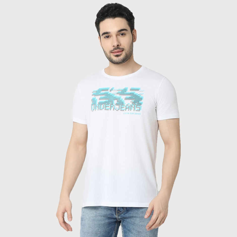 Underjeans by Spykar Men Pure Cotton T-shirt | White - S