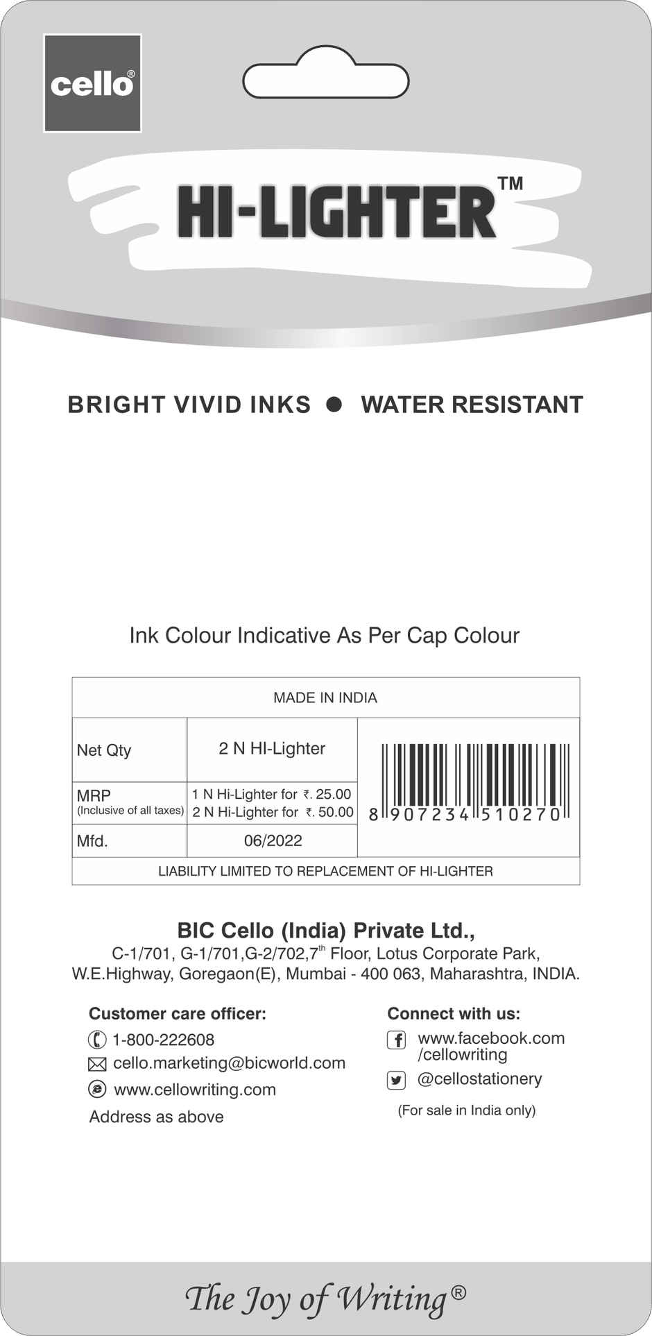 Cello Highlighter Assorted - 2 pcs Blister