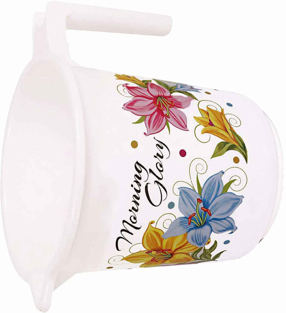 Kuber Industries Printed 2 Pieces Plastic Multipurpose Bathroom Bucket & Mug Set (White)