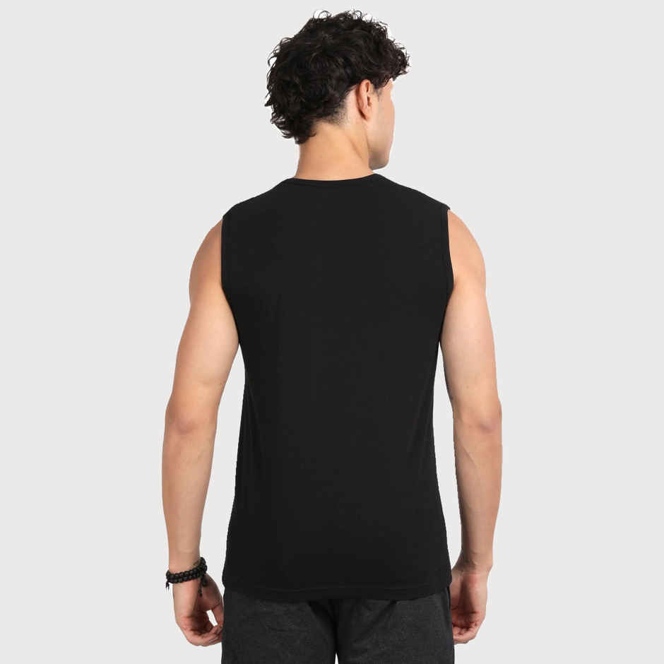 Pepe Jeans Mens Black Cotton Solid Gym Vest - Pack of 1 (L) Comfort Fit, Soft Fabric, Breathable