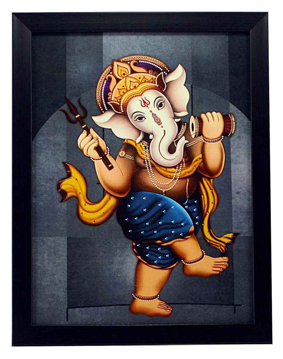 Indianara Set of 3 Lord ganesha Framed Art Painting without glass 6 X 13, 10.2 X 13, 6 X 13 Inch