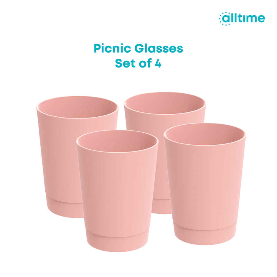 All Time Picnic Reusable Glass Set Of 4 For Party, Gettogether, (500 Ml X 4) (Colour May Vary)