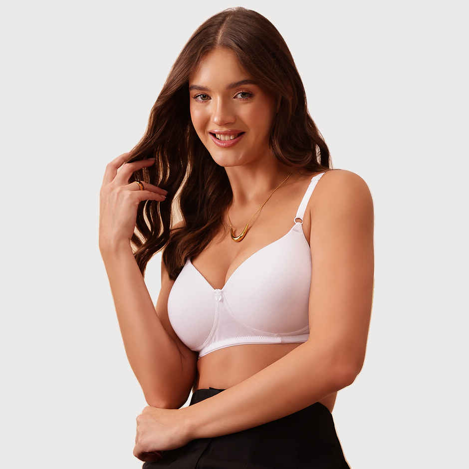 Clovia Padded Non-Wired Full Coverage T-Shirt Bra - Cotton Rich | White | 34C