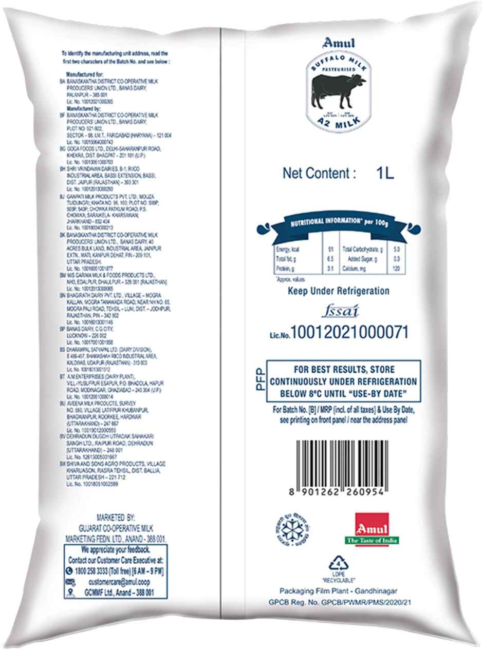 Amul A2 Buffalo Fresh Milk | Pouch