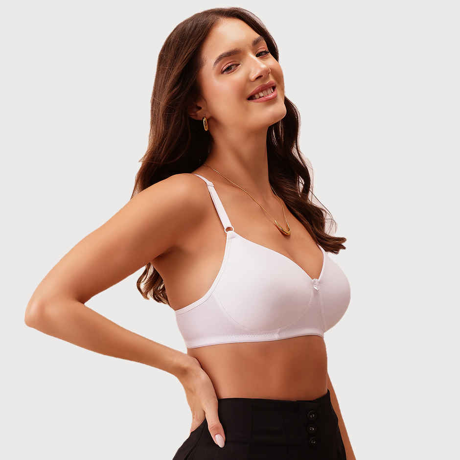 Clovia Padded Non-Wired Full Coverage T-Shirt Bra - Cotton Rich | White | 34B