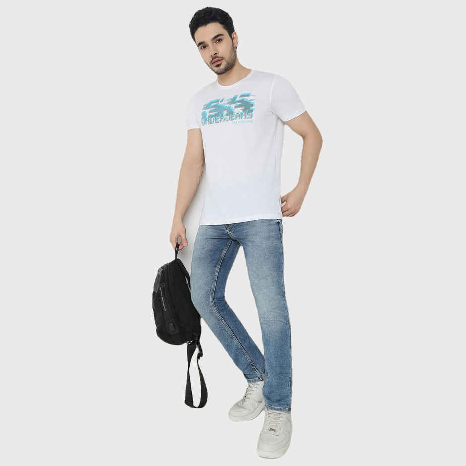 Underjeans by Spykar Men Pure Cotton T-shirt | White - S