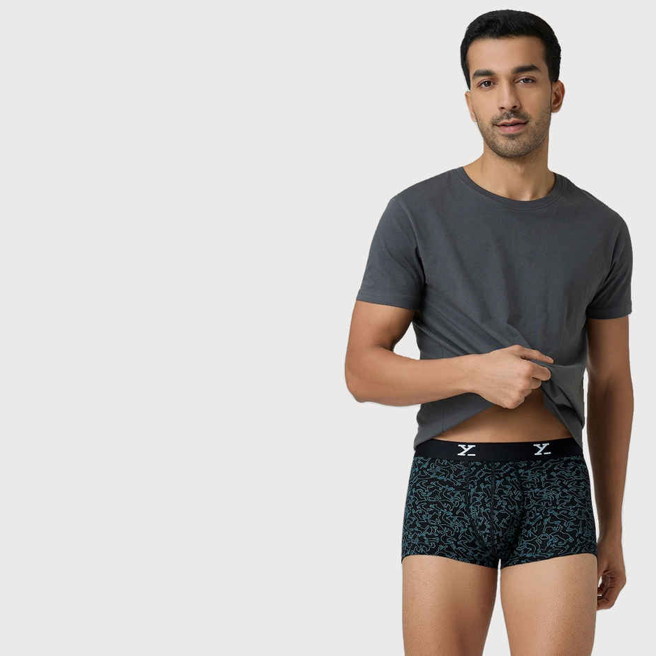 XYXX Men's Modal Printed and solid Trunks Pack of 2, Black| S