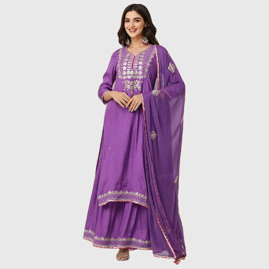 Ishin Women Polyester Kurta Set | INWSDAW24354 | Purple - XL