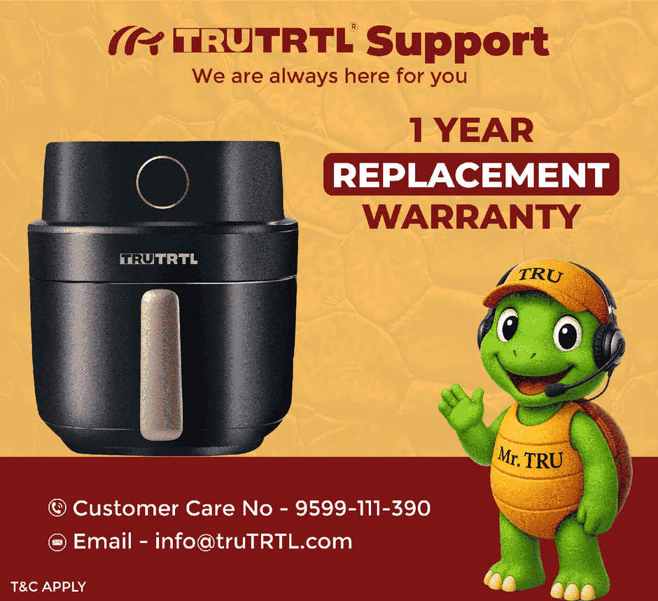 truTRTL Smart Digital 4.5L Air Fryer for Home| 1400 Watt| 8 Preset Menu| Glossy Black