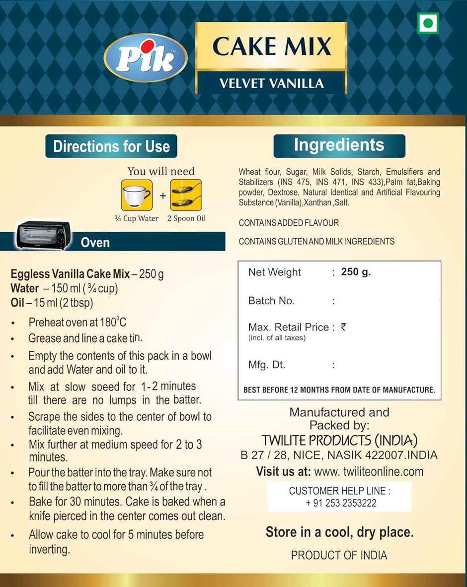 Pik Eggless Cake Mix - Velvet Vanilla