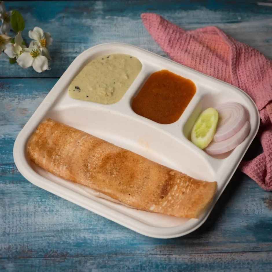 Bagasse Disposable Square Plate | 4 Compartment | 9 inch | Naturepac