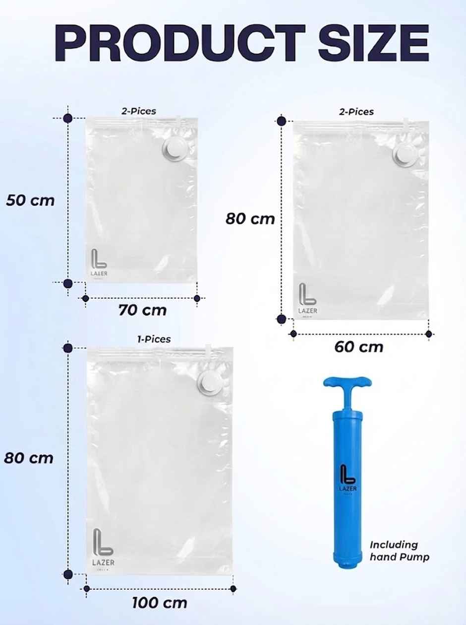 Lazer Space Saver Reusable Vacuum Bags for Travel with Hand Pump | Transparent