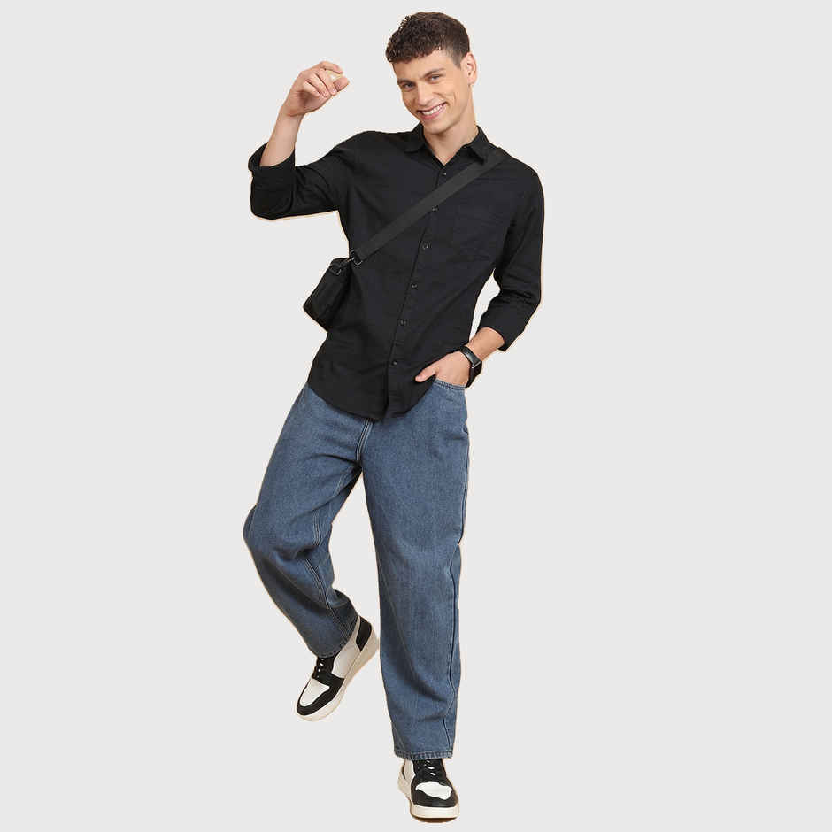 Ketch Men Solid Slim Fit Shirt | Black | XL