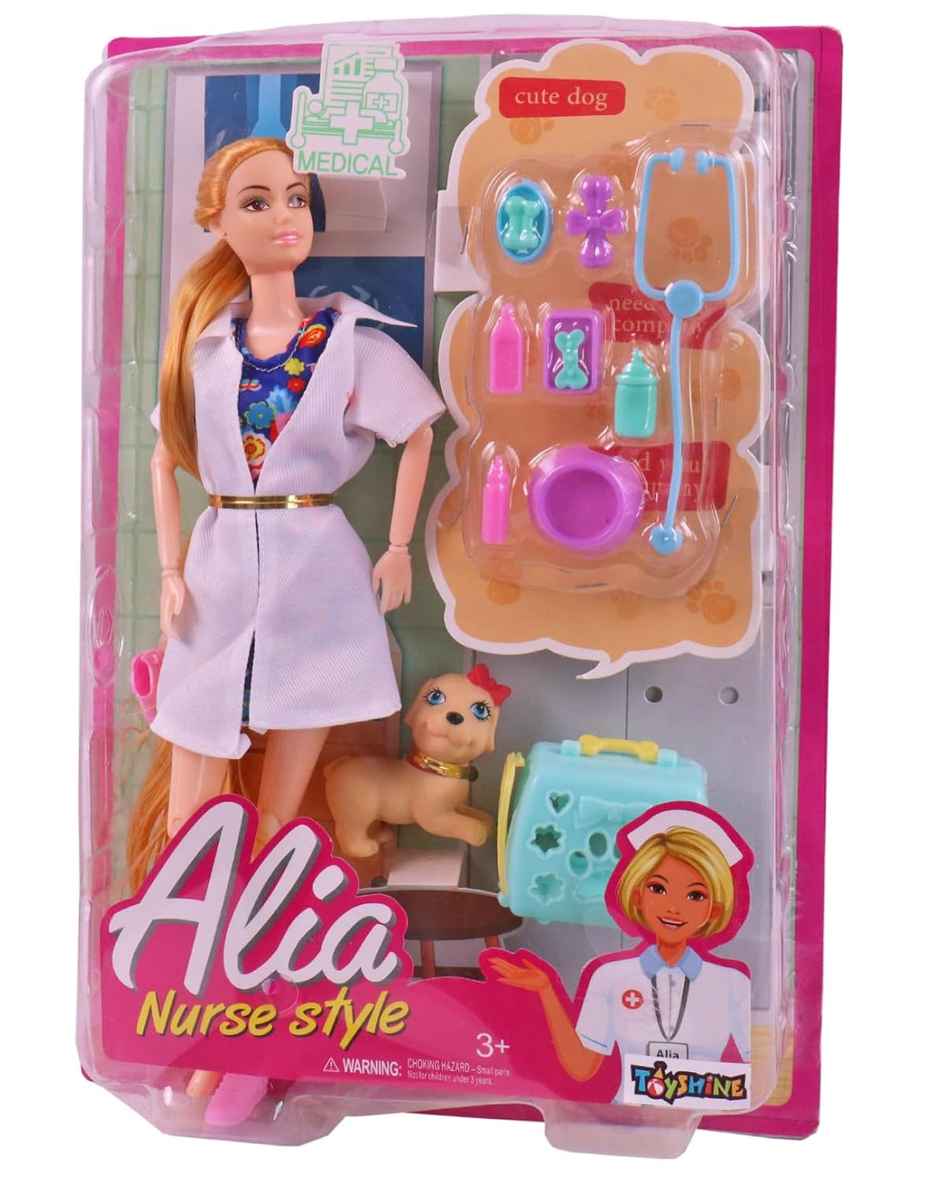 Toyshine Nurse Alia Doll With Puppy And Veterinarian Kit Roll Play Set | For Age 3+