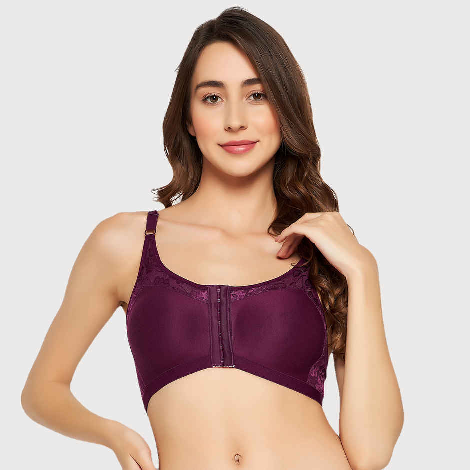 Clovia Women Non-Padded Non-Wired Spacer Cup Front Open Figure Bra - Cotton Rich | Purple | 36D