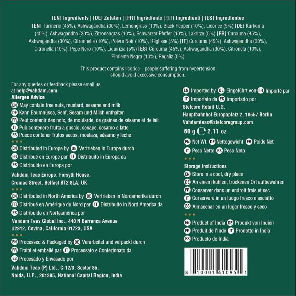 Vahdam Turmeric and Ashwagandha Organic Herbal Tea