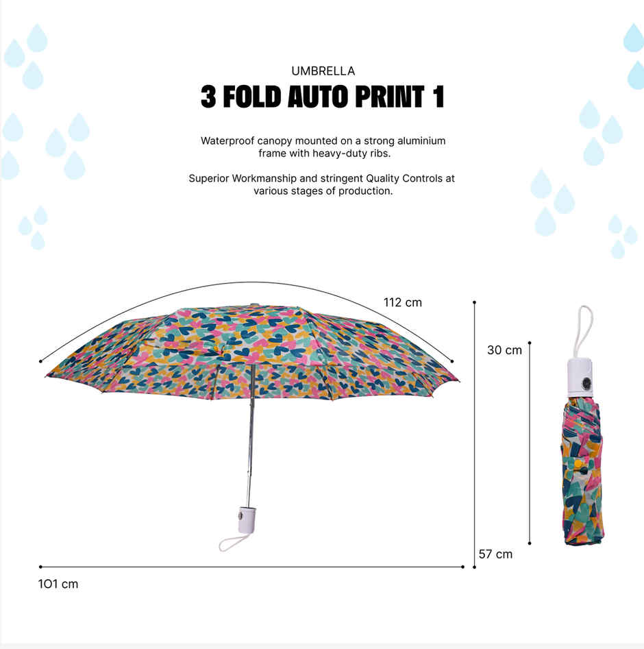 Citizen 3 Fold 22 Inch Auto Heart shape multicolour printed umbrella