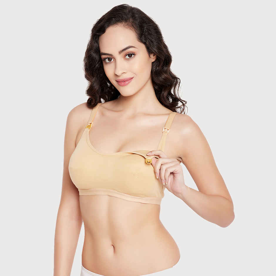 Clovia Women Lightly Padded Non-Wired Full Figure Feeding Bra - Cotton Rich | Nude | 36D