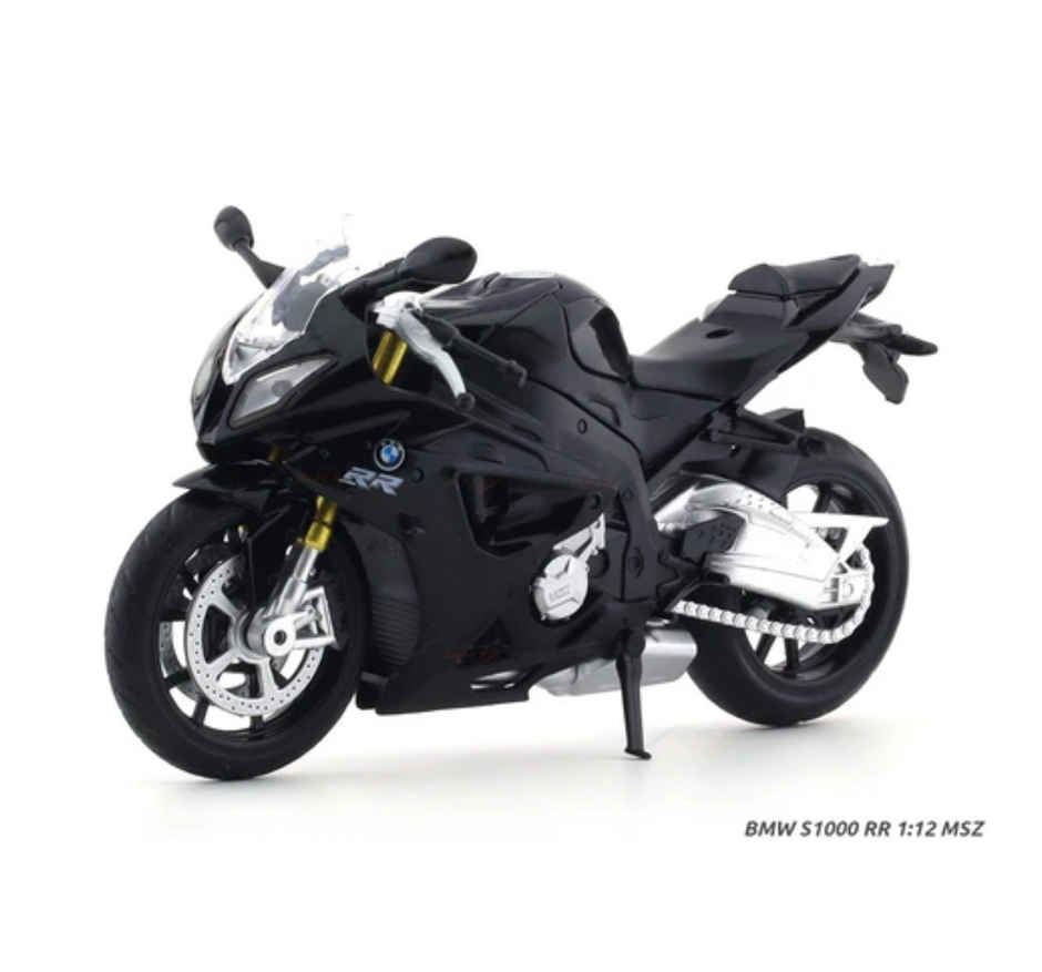 MSZ Licensed BMW S1000 RR Diecast Model Bike Black 1:12 Scale Collectible Toy