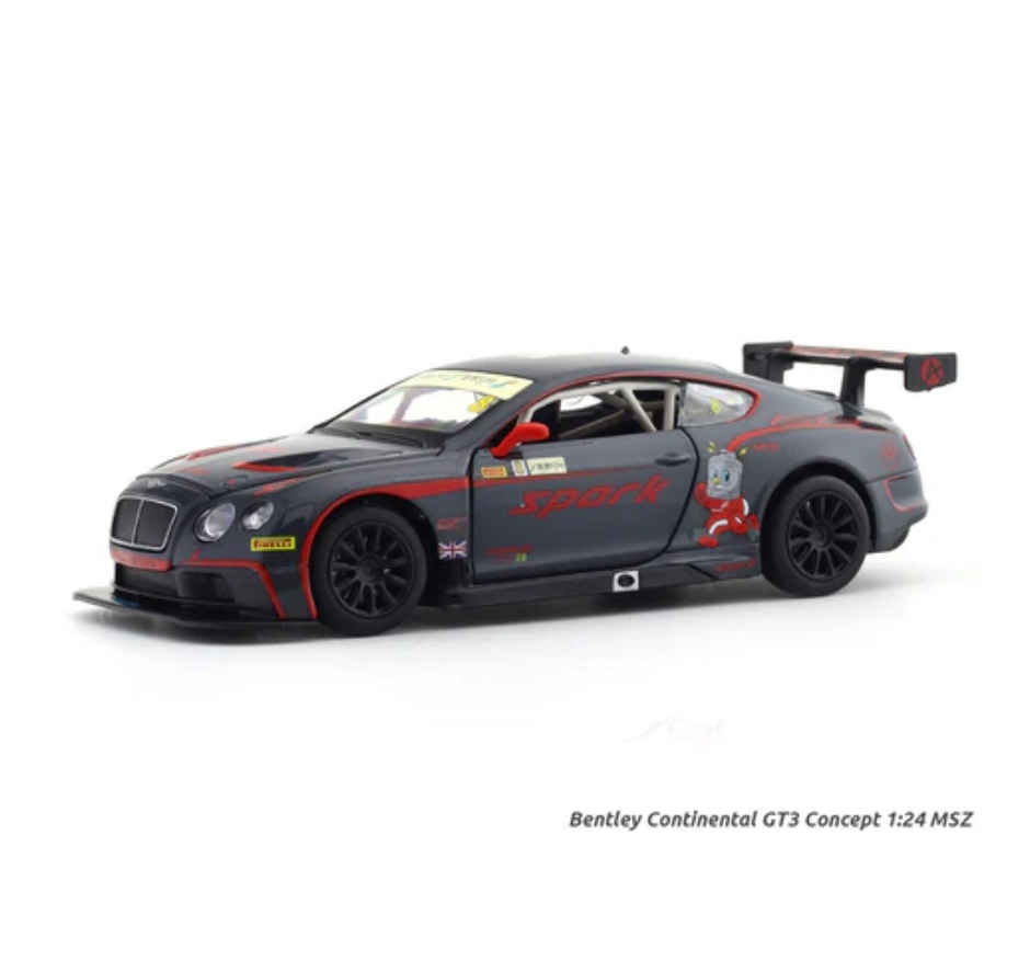 MSZ Licensed Bentley Continental GT3 Concept Diecast Model Car Black 1:24 Scale Collectible Toy