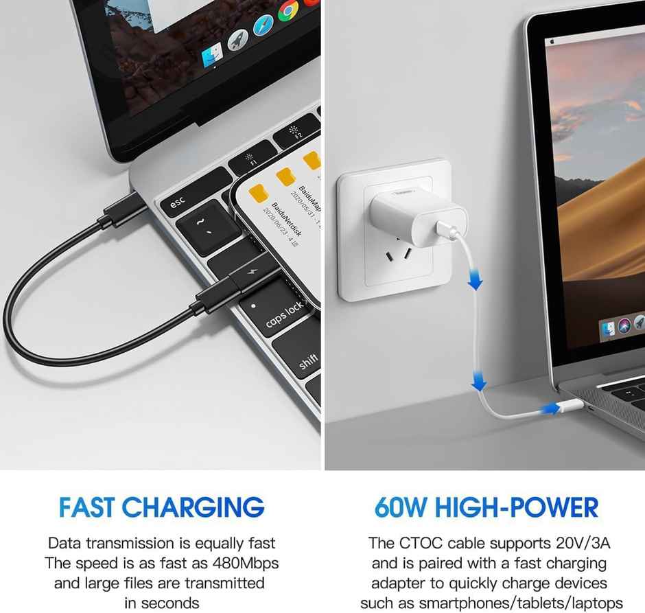 Sounce All In One 60W USB Type C Fast Charging Cable Set | Micro USB and Lightning Port | Black