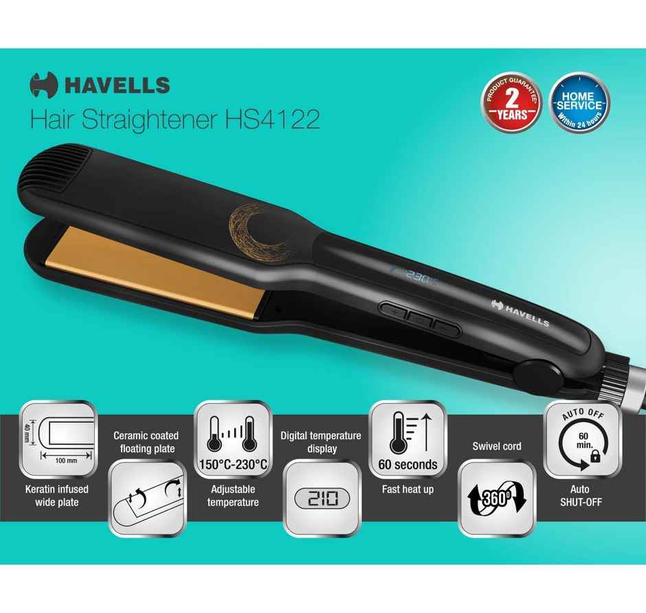 Havells Hs4122 Keratin Hair Straightener With Digital Display|Adjustable Temp|All Hair Types|Black