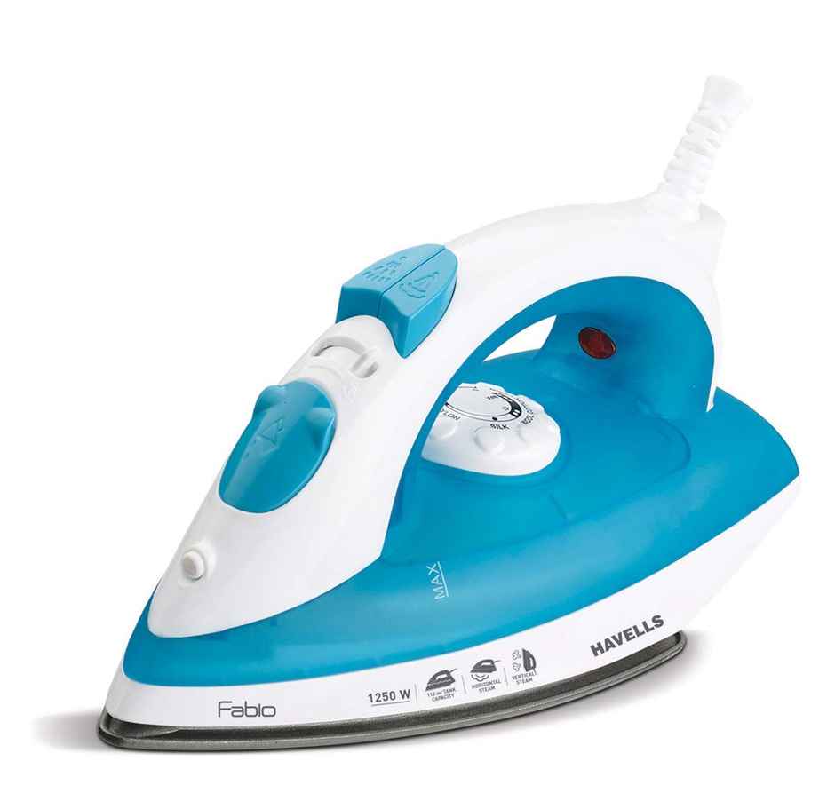 Havells Fabio 1250W Steam Iron, Teflon Coated Soleplate, Quick Heat-Up, 110ml Water Tank - Blue