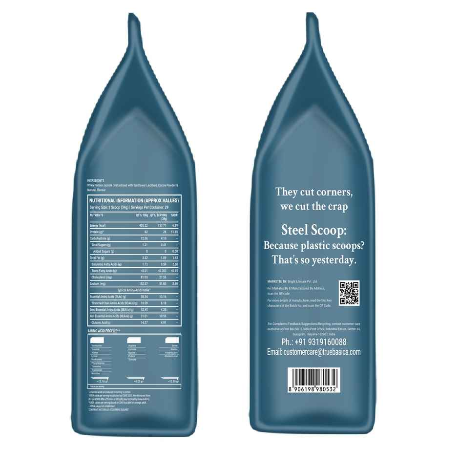 TrueBasics Clean Whey Pure Protein Isolate Powder (Chocolate)