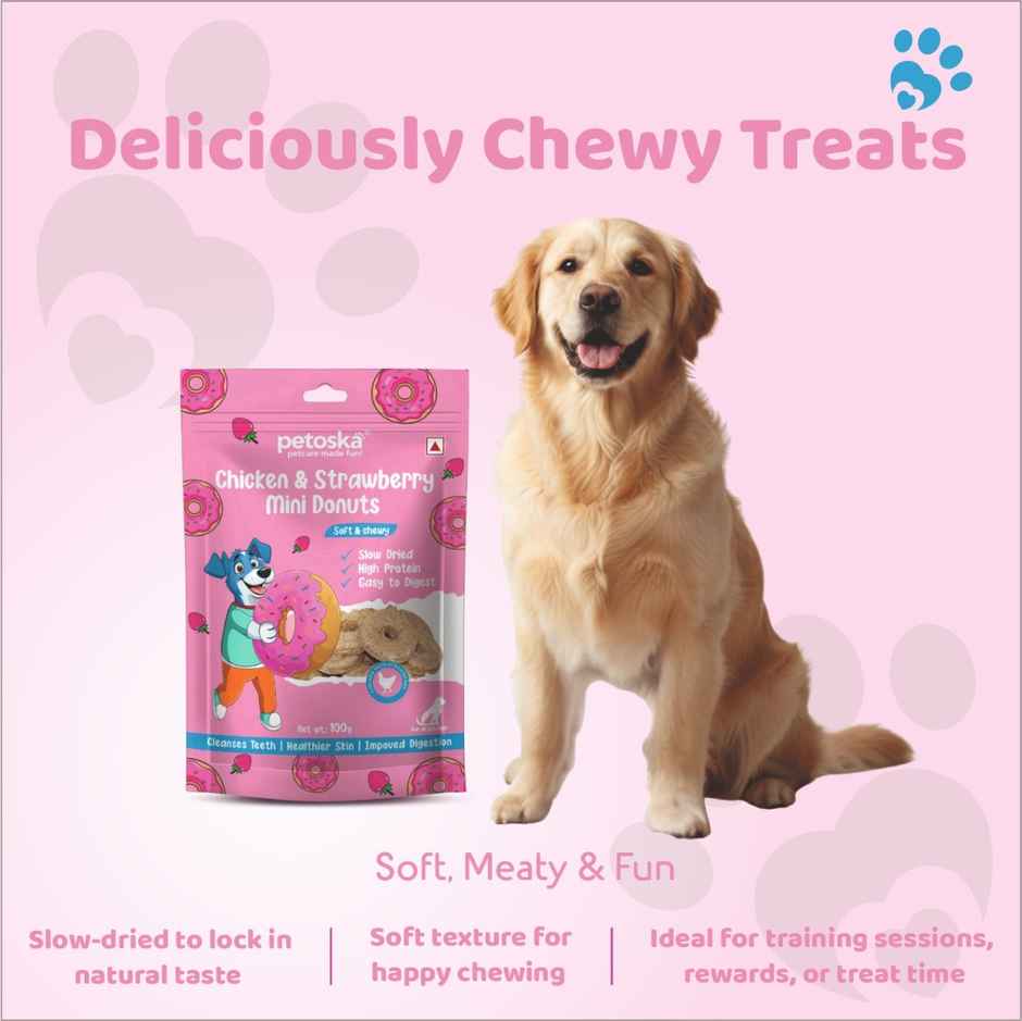 Petoska Dog Treats Chicken and Strawberry Mini Donuts