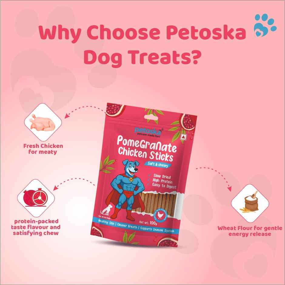 Petoska Dog Treats Pomegranate Chicken Sticks