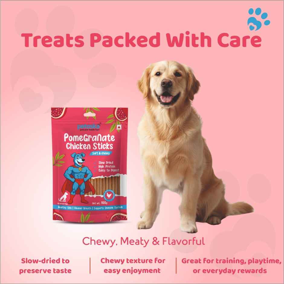 Petoska Dog Treats Pomegranate Chicken Sticks